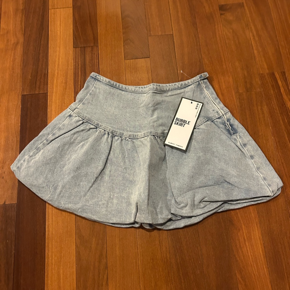 Almost Famous Light Indigo Bubble Denim Mini Skirt